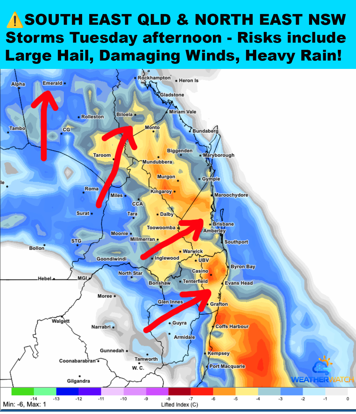 Image = EC model data lifted index instability via WeatherWatch